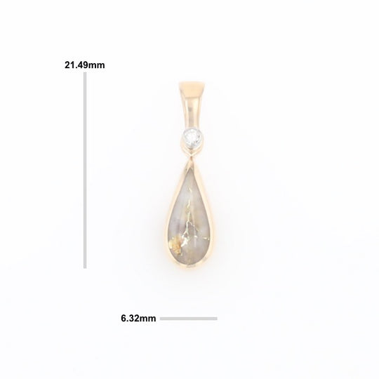 Gold Quartz Pendant Tear Drop Inlaid Design with .02ct Diamond