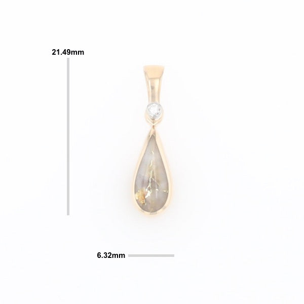Gold Quartz Pendant Tear Drop Inlaid Design with .02ct Diamond