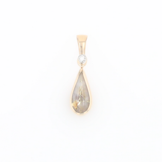 Gold Quartz Pendant Tear Drop Inlaid Design with .02ct Diamond