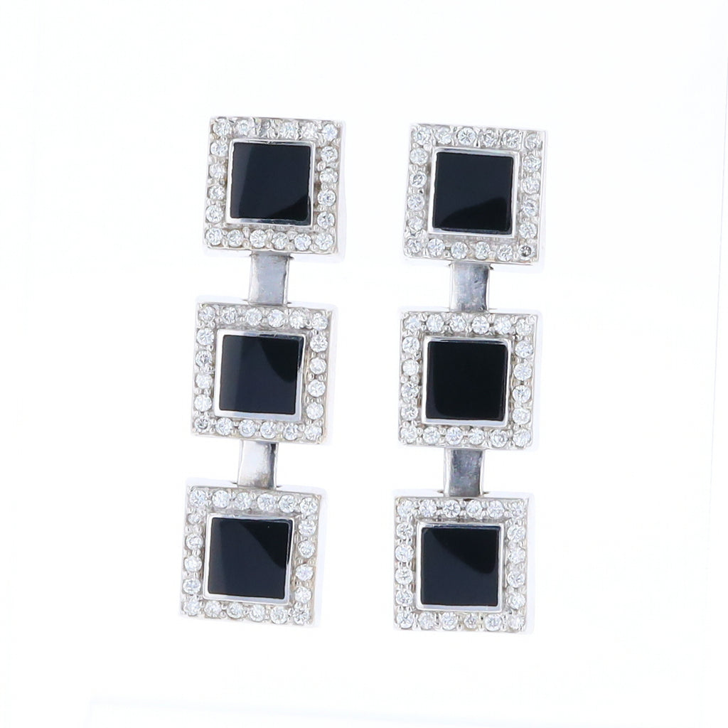 Onyx Square 3 Section Inlaid .84Ctw Diamond Earrings – Hawkes and Co