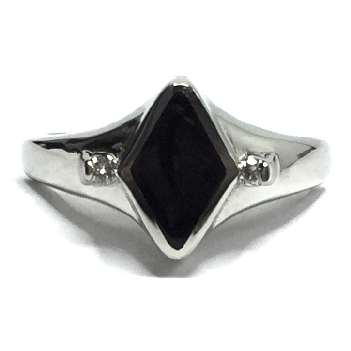 Black Onyx Diamond Shape Inlaid & .05Ctw Diamond Ring