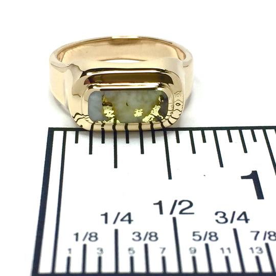 Gold Quartz Ring Oval Inlaid Design 14k Yellow Gold