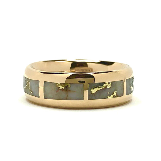 Gold quartz ring 8 rectangle section inlaid eternity band 14k yellow gold