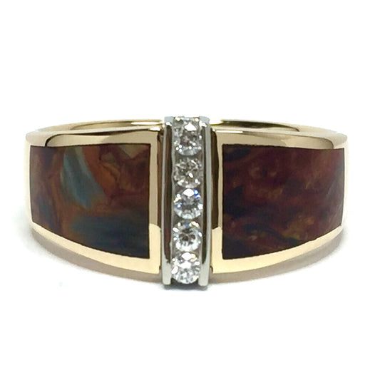Pietersite Inlaid Ring .19ctw Diamonds Double Sided-James Hawkes Designs-Hawkes and Co