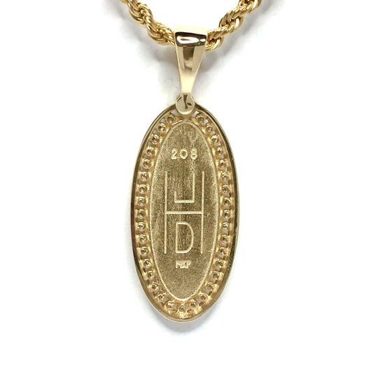 Gold Quartz Necklace .54ctw Diamond Halo Oval Inlaid Pendant made of 14k yellow gold