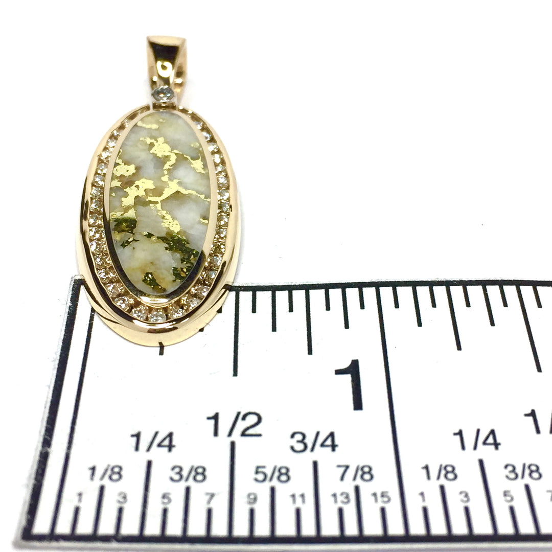 Gold Quartz Necklace .54ctw Diamond Halo Oval Inlaid Pendant made of 14k yellow gold