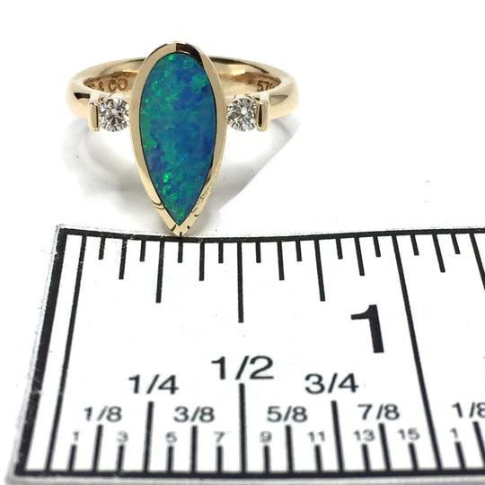 Natural Opal Rings Pear Shape Inlaid .18ctw Diamonds Superior Quality-James Hawkes Designs-Hawkes and Co