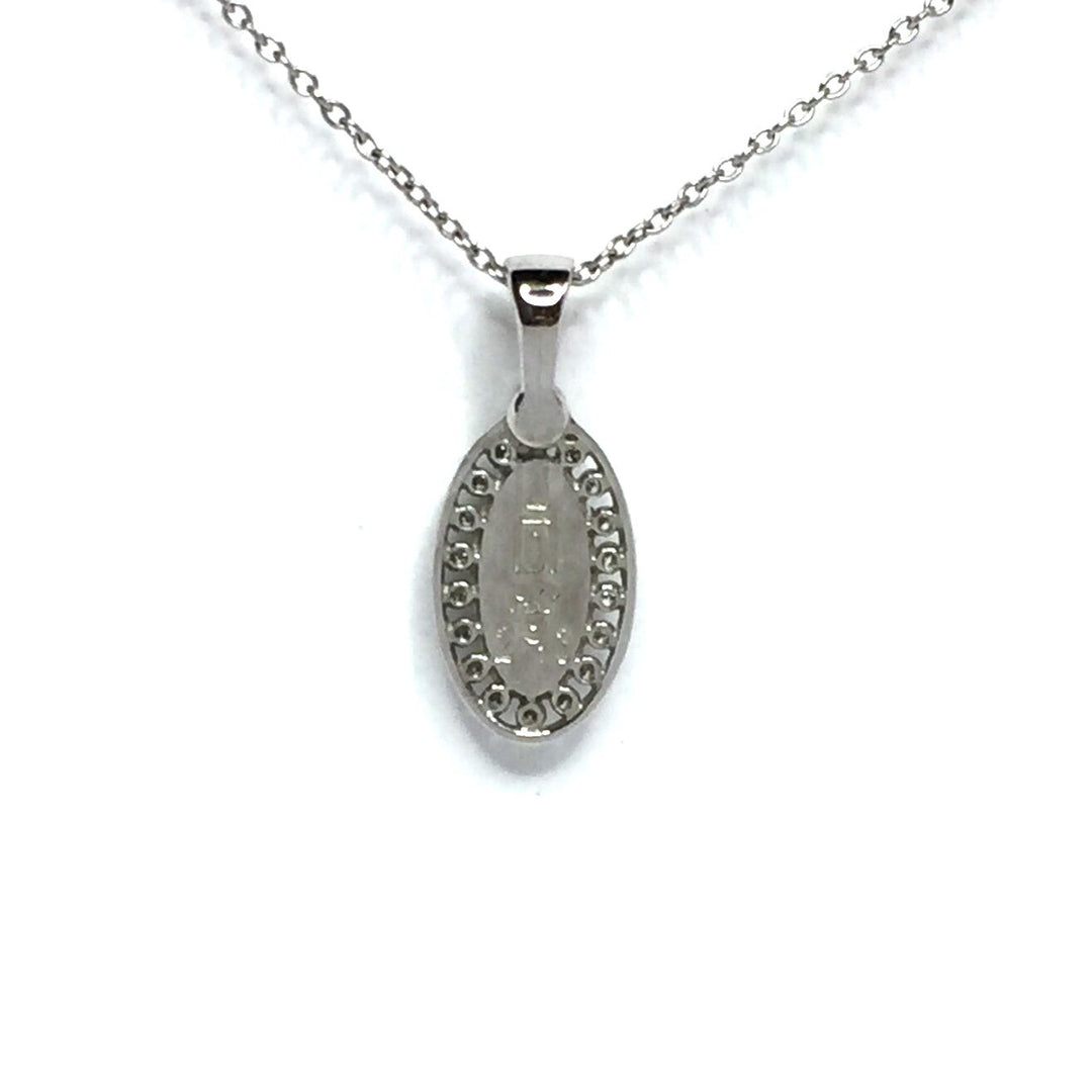 Gold in quartz necklace .22ctw halo diamond oval inlaid pendant made of 14k white gold