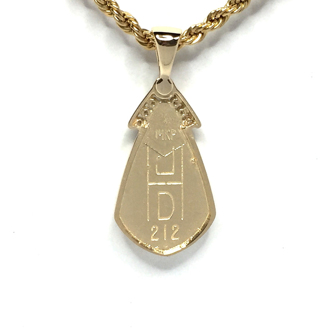 Gold quartz necklace pear shape inlaid pendant made of 14k yellow gold with .15ctw diamonds