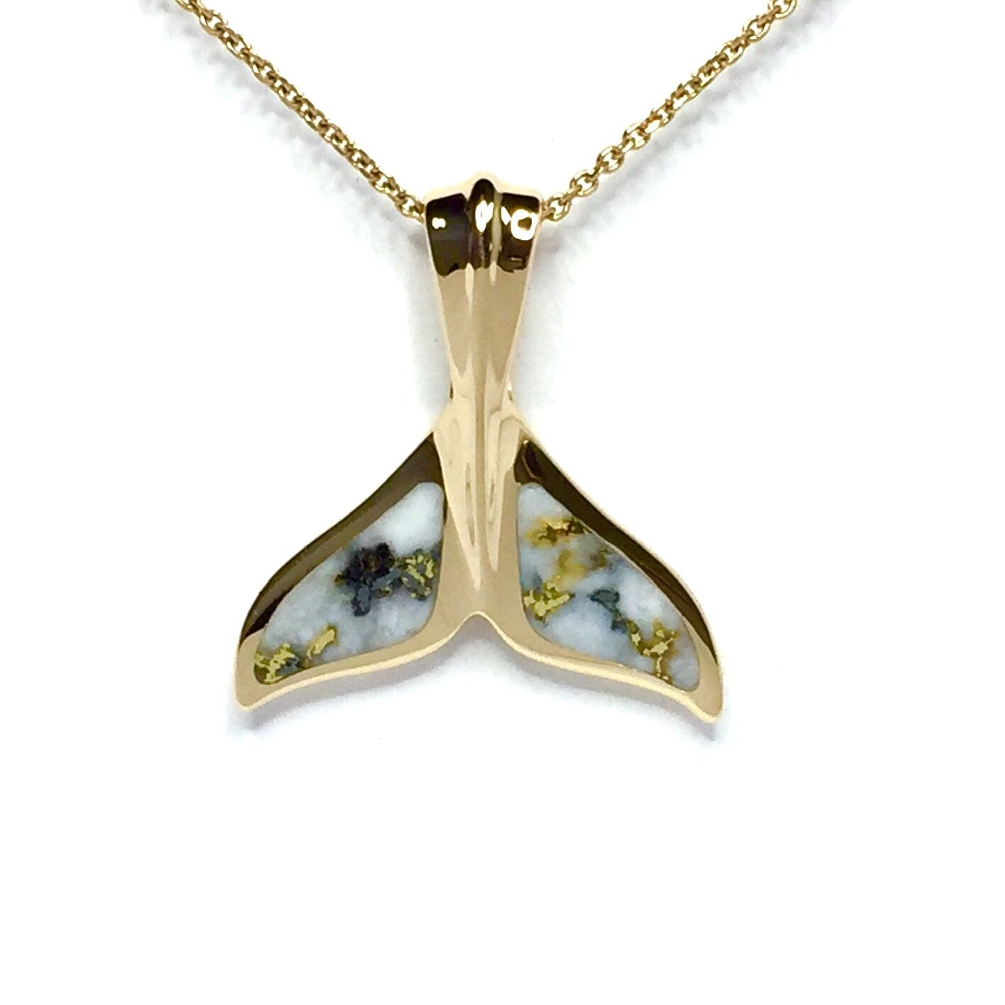14kt Yellow Gold Whale Tail Natural Gold Quartz and Natural Gold Nugge -  Monarch Jewels Alaska