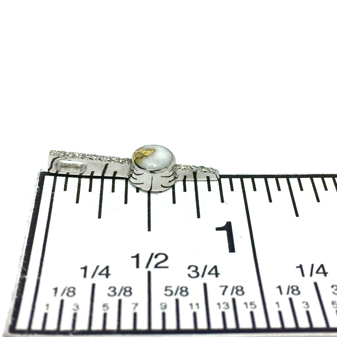 Bar Design Round Inlaid Gold Quartz Necklace 14k White Gold with Round Diamond Accents