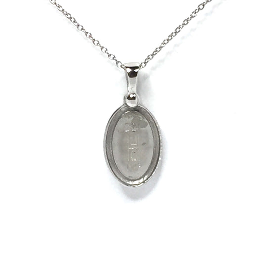 Gold quartz necklace oval inlaid pendant made of 14k white gold with .02ct diamond