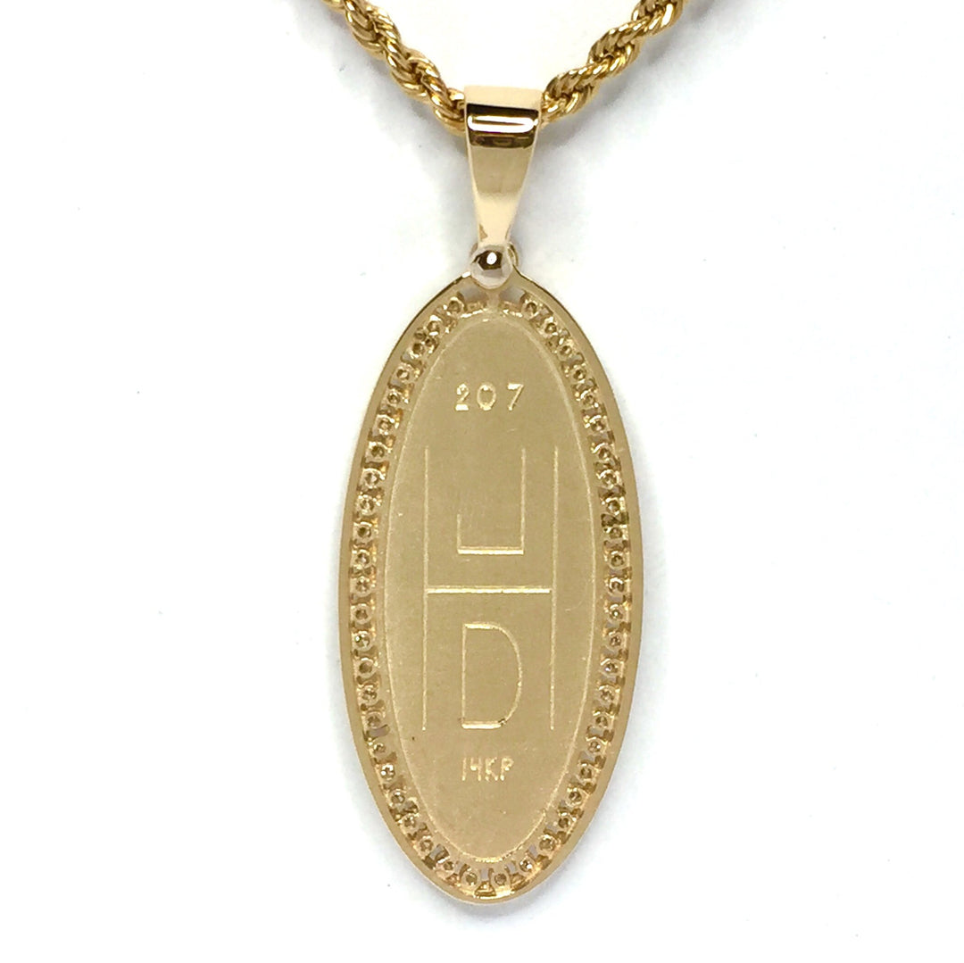 Gold quartz necklace oval inlaid .96ctw diamond halo pendant made of 14k yellow gold