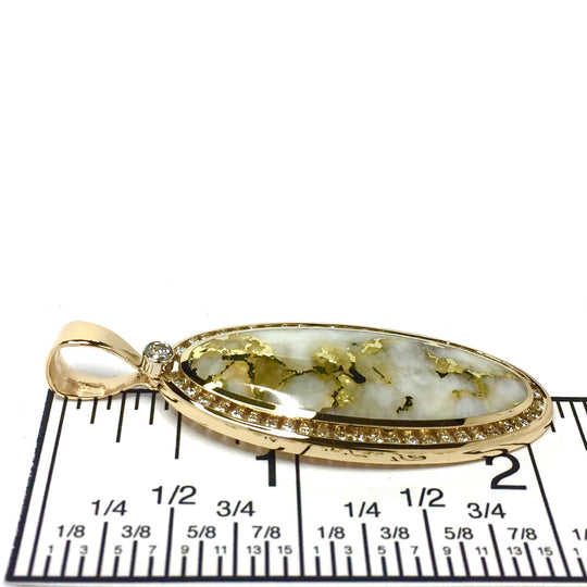 Gold quartz necklace oval inlaid .96ctw diamond halo pendant made of 14k yellow gold