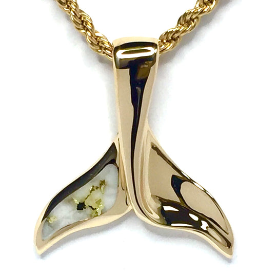 Whale Tail Necklaces gold in quartz single sided inlaid sea life pendant made of 14k yellow gold