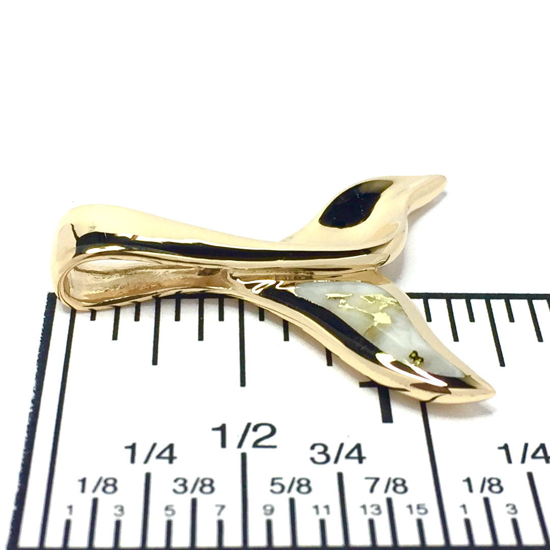 Whale Tail Necklaces gold in quartz single sided inlaid sea life pendant made of 14k yellow gold