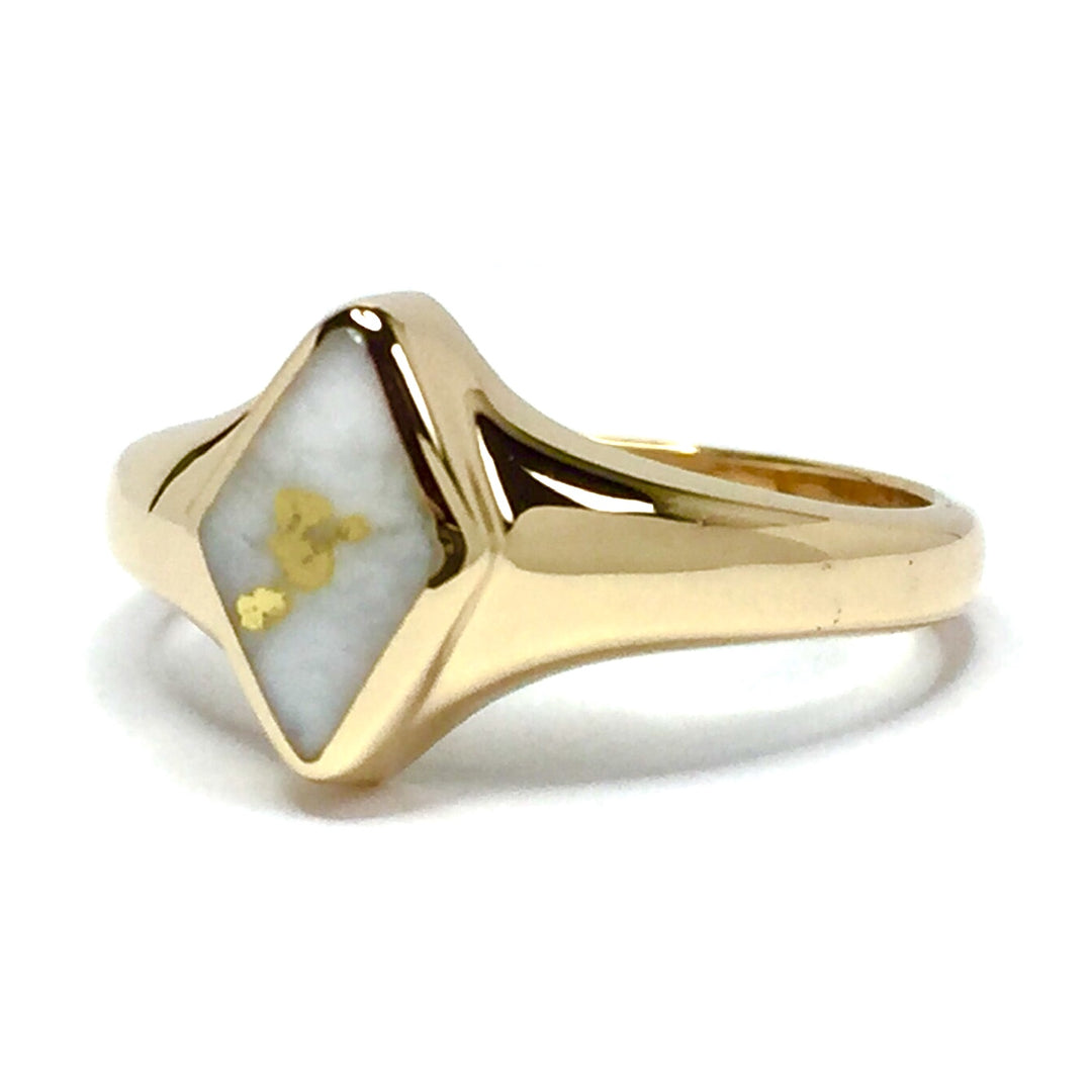 Gold Quartz Ring Diamond Shape Inlaid Design 14k Yellow Gold