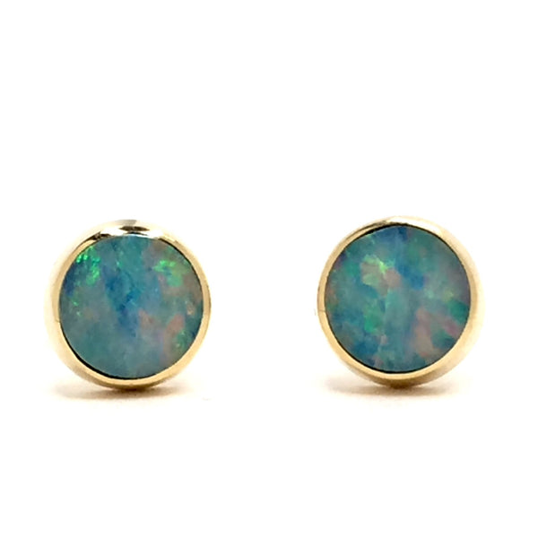 Opal Earrings 6mm Round Inlaid Design Studs