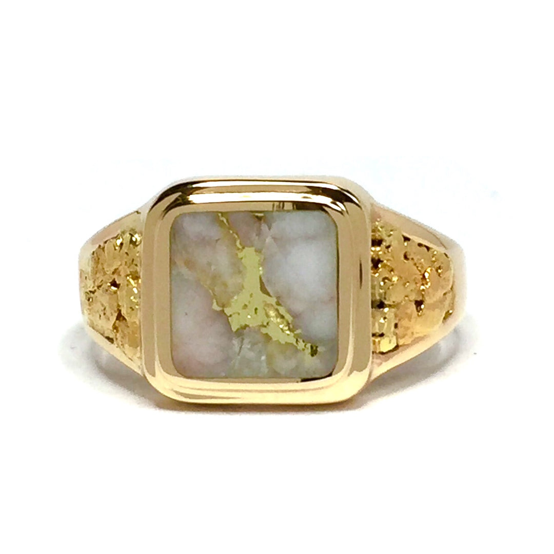 Gold Quartz Ring All Natural Nuggets 3 Section Inlaid 14k Yellow Gold