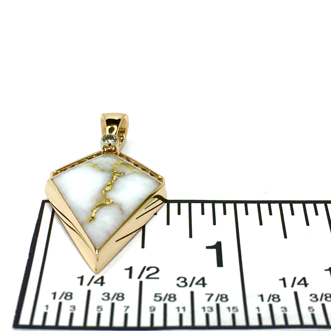 Gold Quartz Necklace Kite Inlaid Design Pendant .19ctw Diamond 14k Yellow Gold