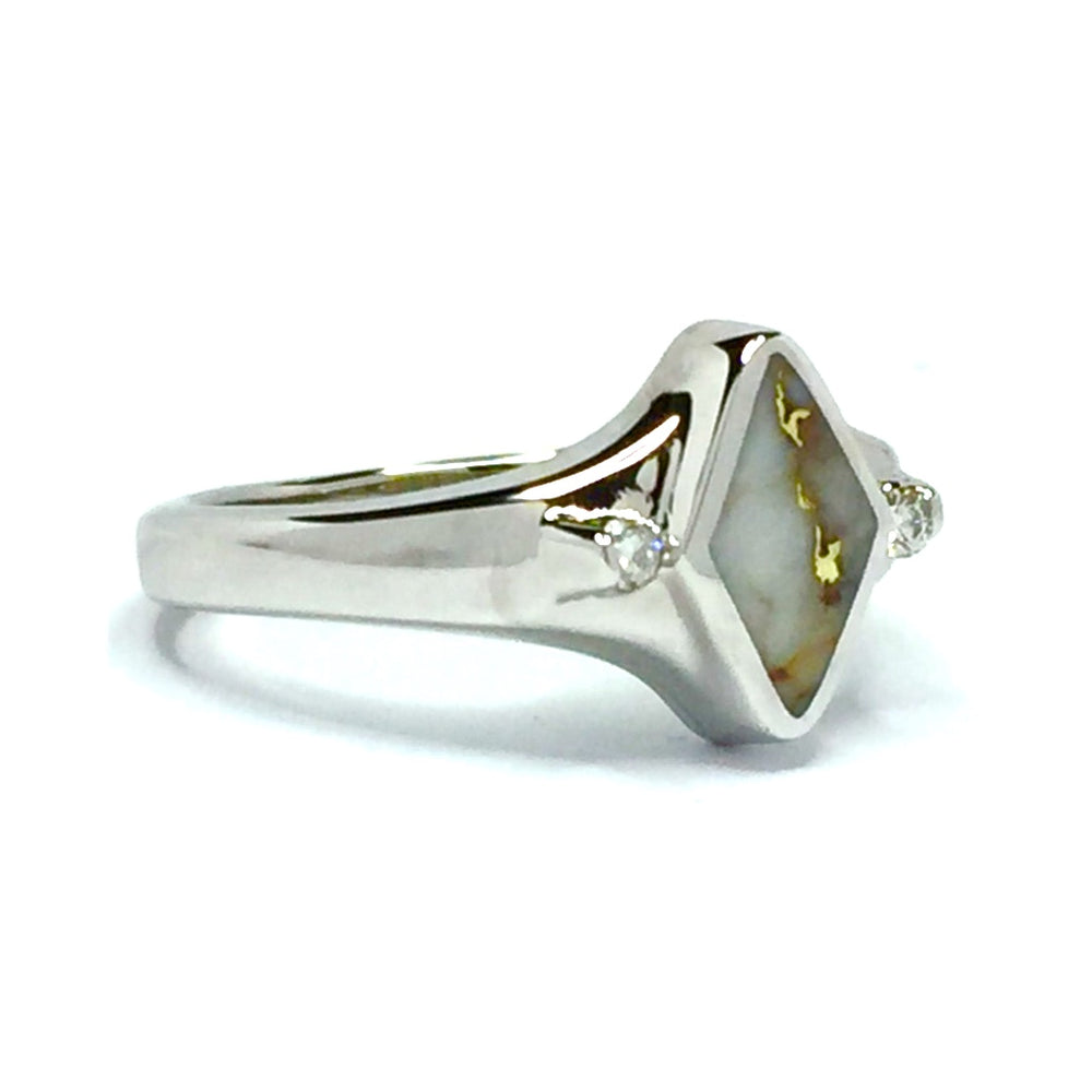 Gold Quartz Ring Diamond Shape Inlaid with .05ctw Round Diamonds