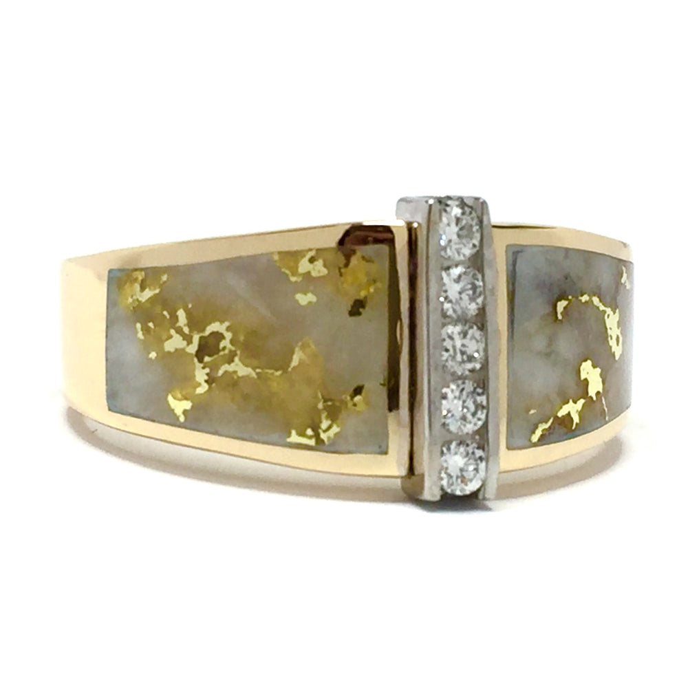 Gold Quartz Ring Double Side Inlaid Design .19ctw Round Diamonds 14k Gold