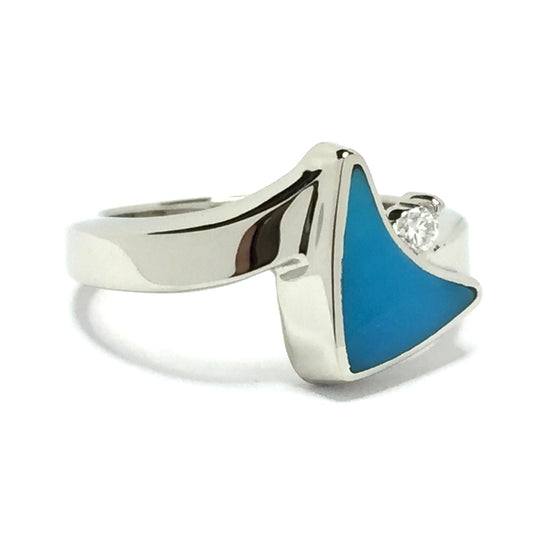 Turquoise Ring Boat Sail Inlaid Design with .04ctw Round Diamond