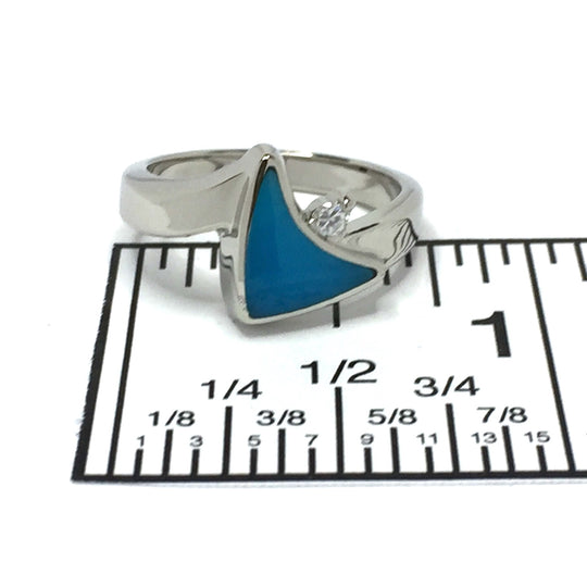 Turquoise Ring Boat Sail Inlaid Design with .04ctw Round Diamond