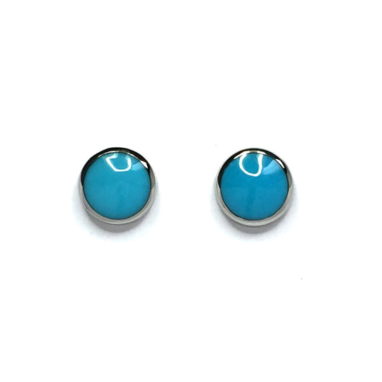 Turquoise Earrings 9mm Round Inlaid Studs