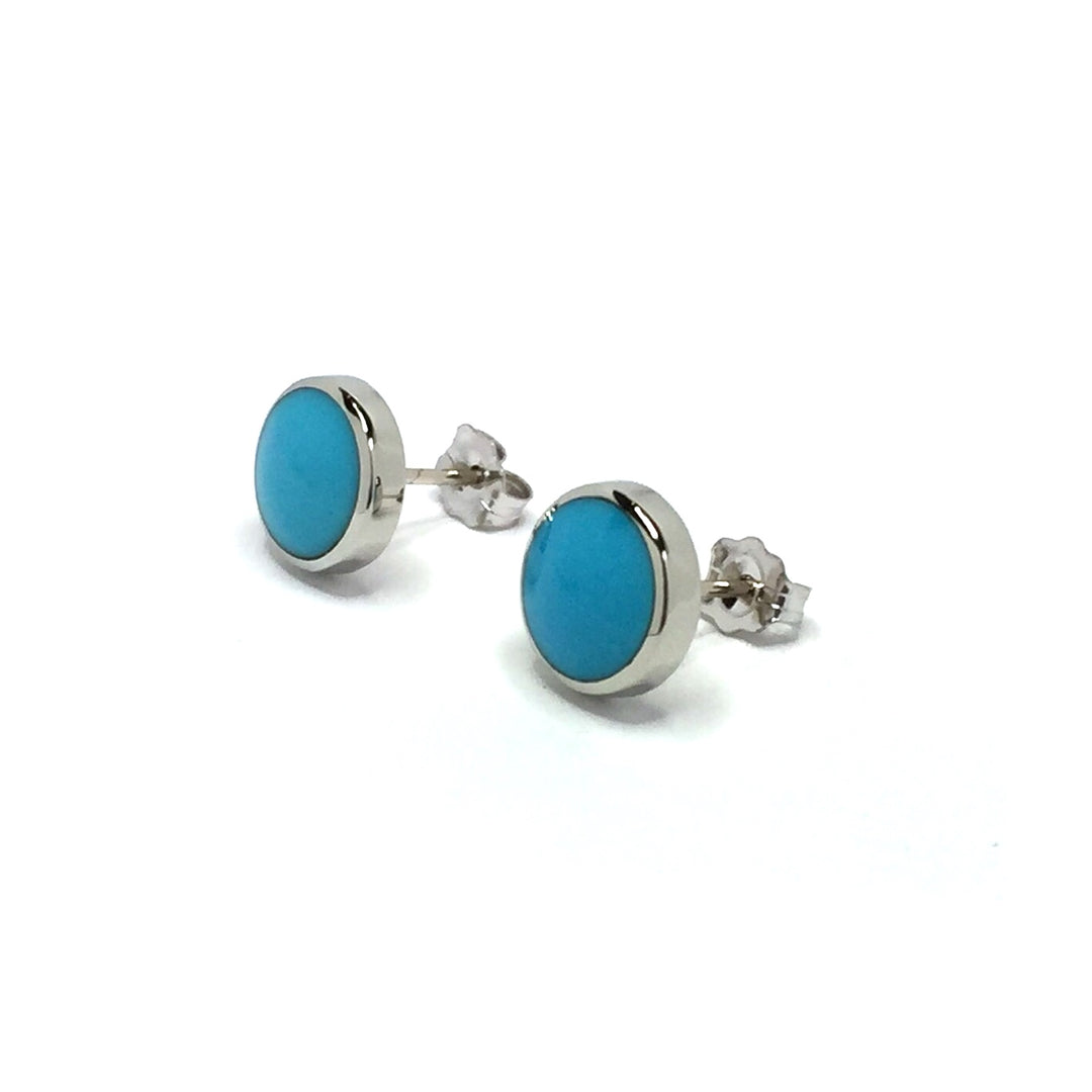 Turquoise Earrings 9mm Round Inlaid Studs