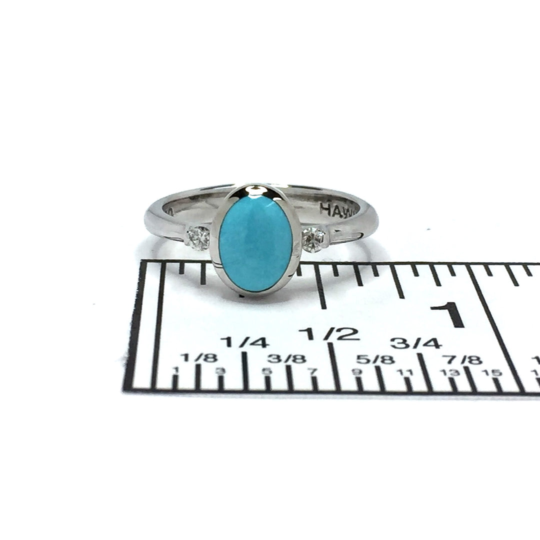 Turquoise Ring Oval Inlaid Design Center with .06ctw Round Diamonds