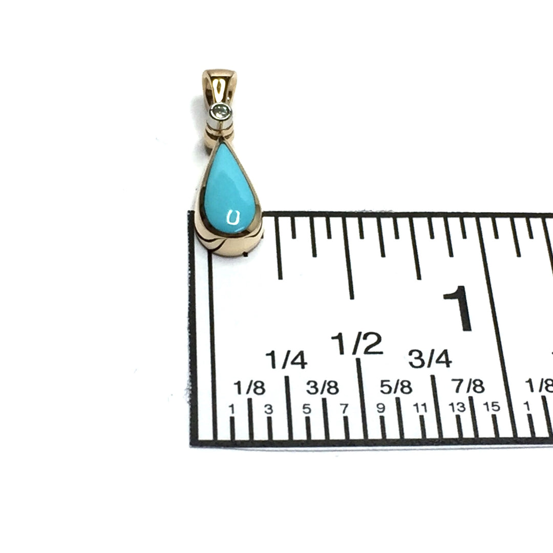 Turquoise Pendant Tear Drop Inlaid Design with .02ct Round Diamond