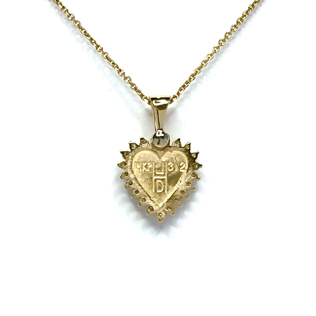 G2 Gold Quartz Necklace Heart Inlaid .21ctw Diamond Halo Design Pendant