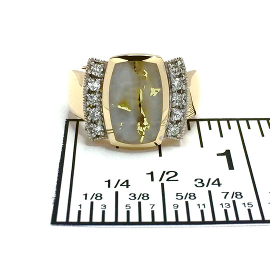 Gold Quartz Ring Rectangle Inlaid .27ctw Round Diamonds 14k Yellow Gold