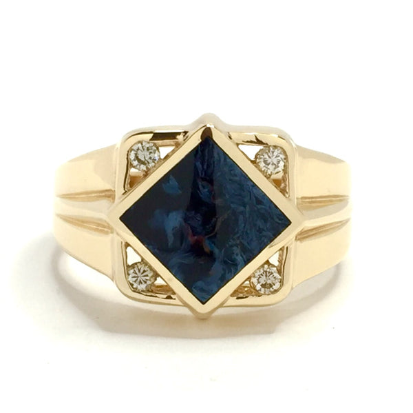 Natural Pietersite Ring Diamond Shape Inlaid .16Ctw Diamonds