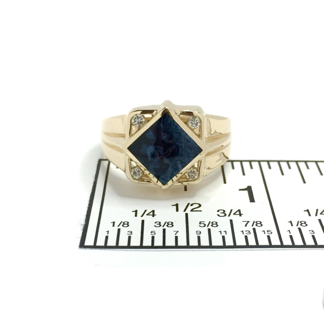 Natural Pietersite Ring Diamond Shape Inlaid .16Ctw Diamonds
