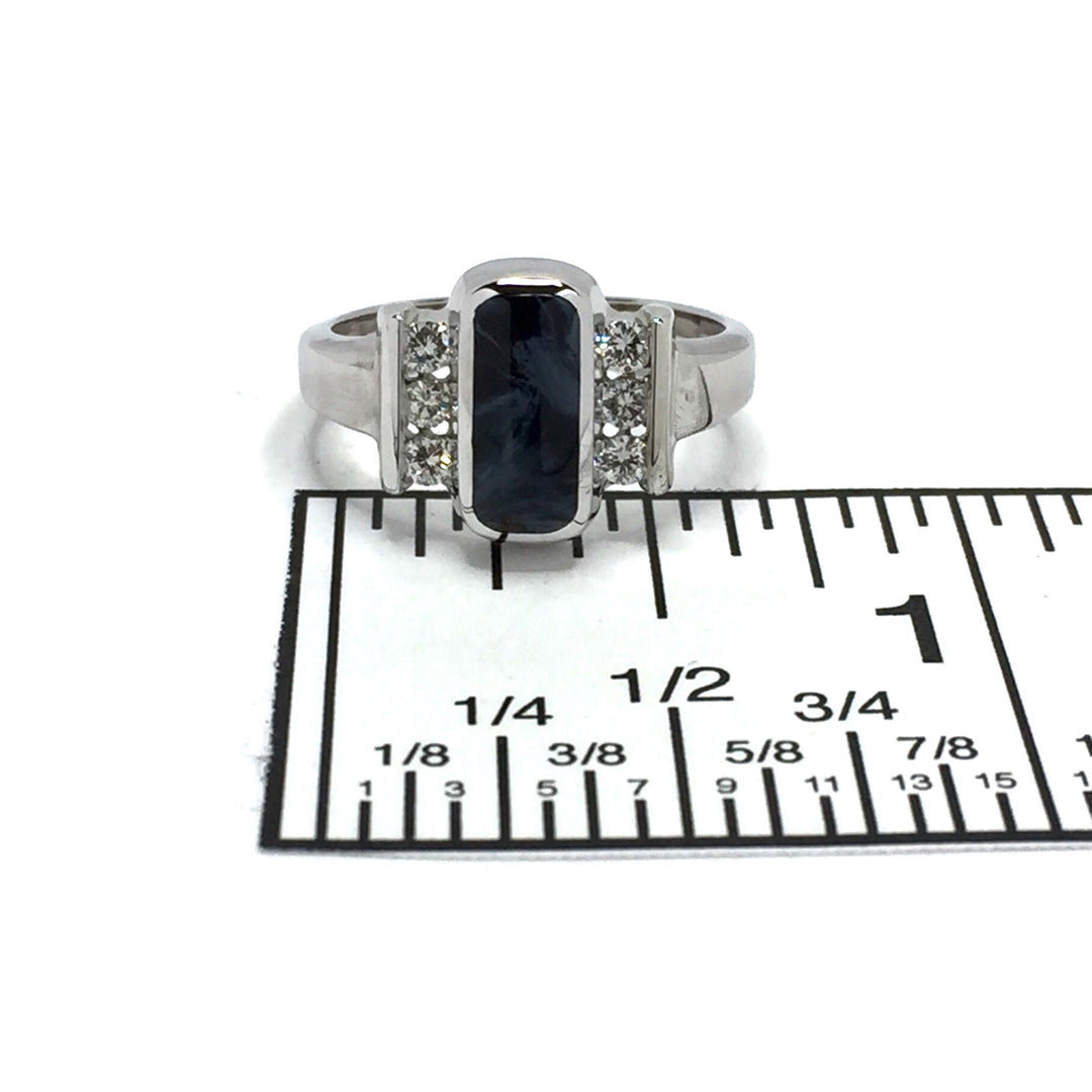 Pietersite ring oval inlaid design with .24ctw diamonds