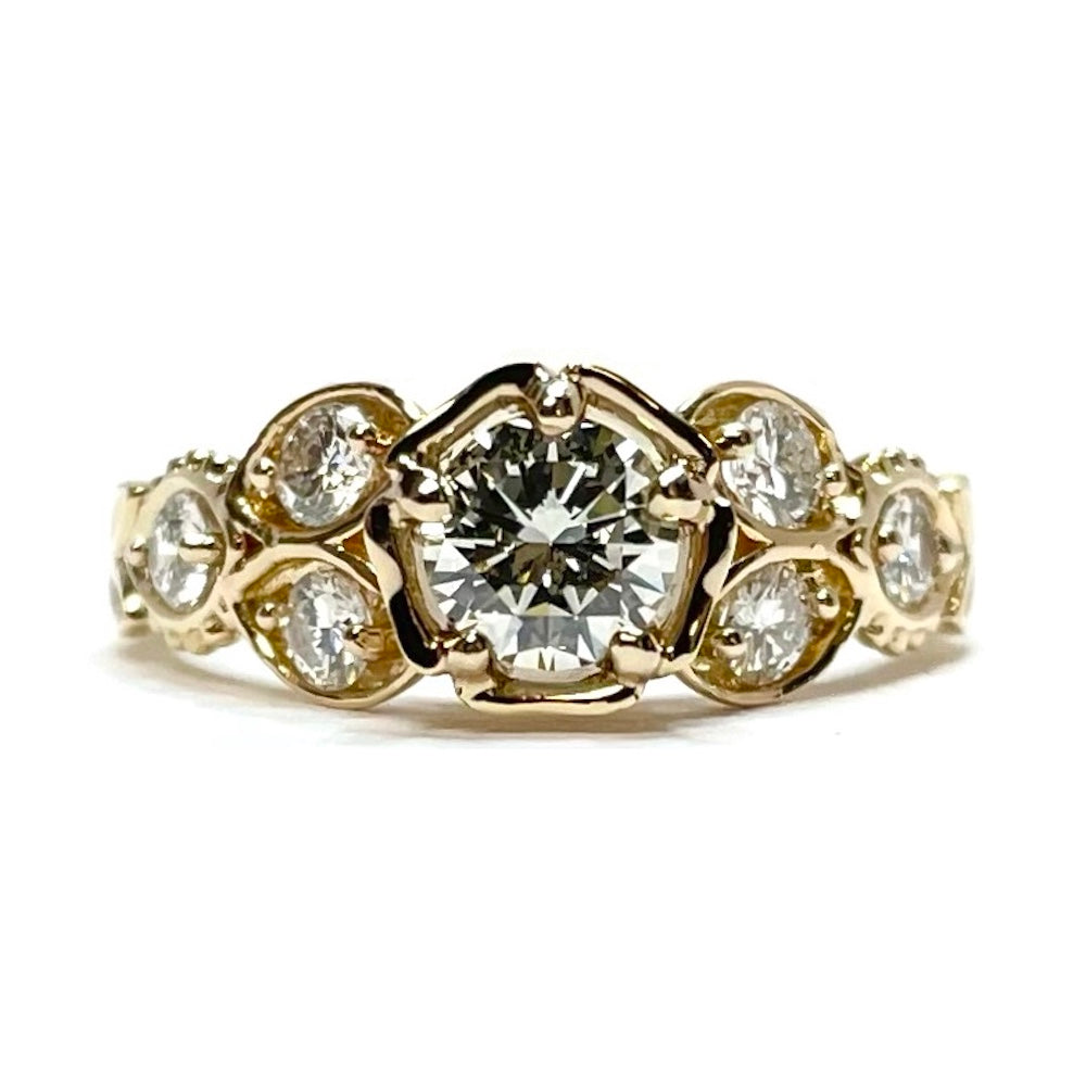 1.03ctw Rose Flower Round Diamond Engagement Ring