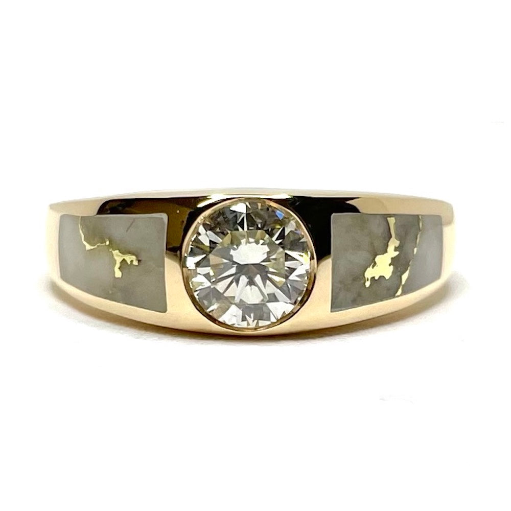 Gold Quartz Ring Double Sided Inlaid with .51ct Round Diamond