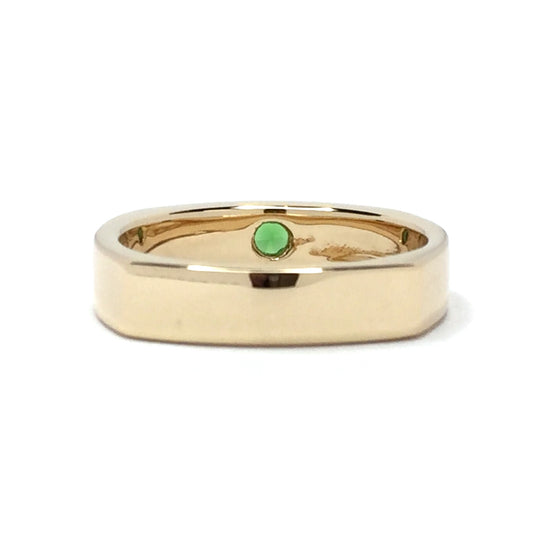 14k yellow gold natural Australian opal rings 2 section inlaid design with round tsavorite