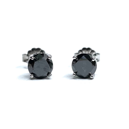 1.81ctw Round Brilliant Cut Black Diamond Stud Earrings
