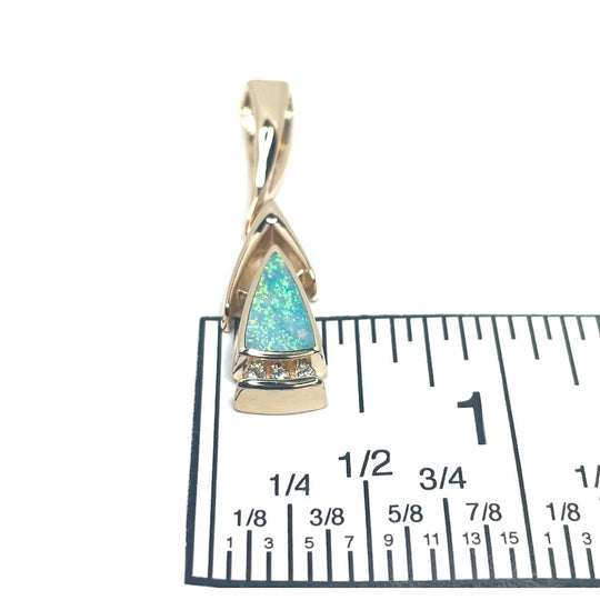 Opal Pendant Triangle Inlaid Design with .06ctw Round Diamonds