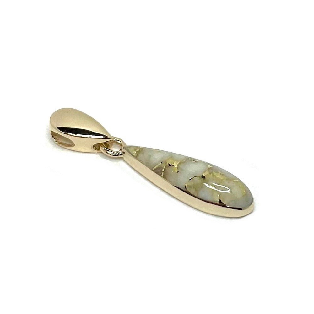 Gold Quartz Necklace Tear Drop Inlaid Pendant