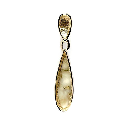 Gold Quartz Necklace Tear Drop Inlaid Pendant