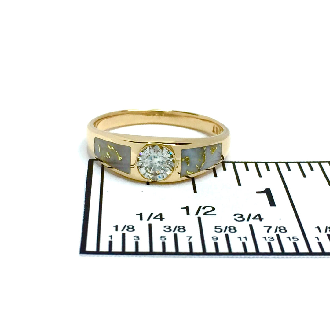 Gold Quartz Ring Double Sided Inlaid .52ct Round Diamond 14k Yellow Gold