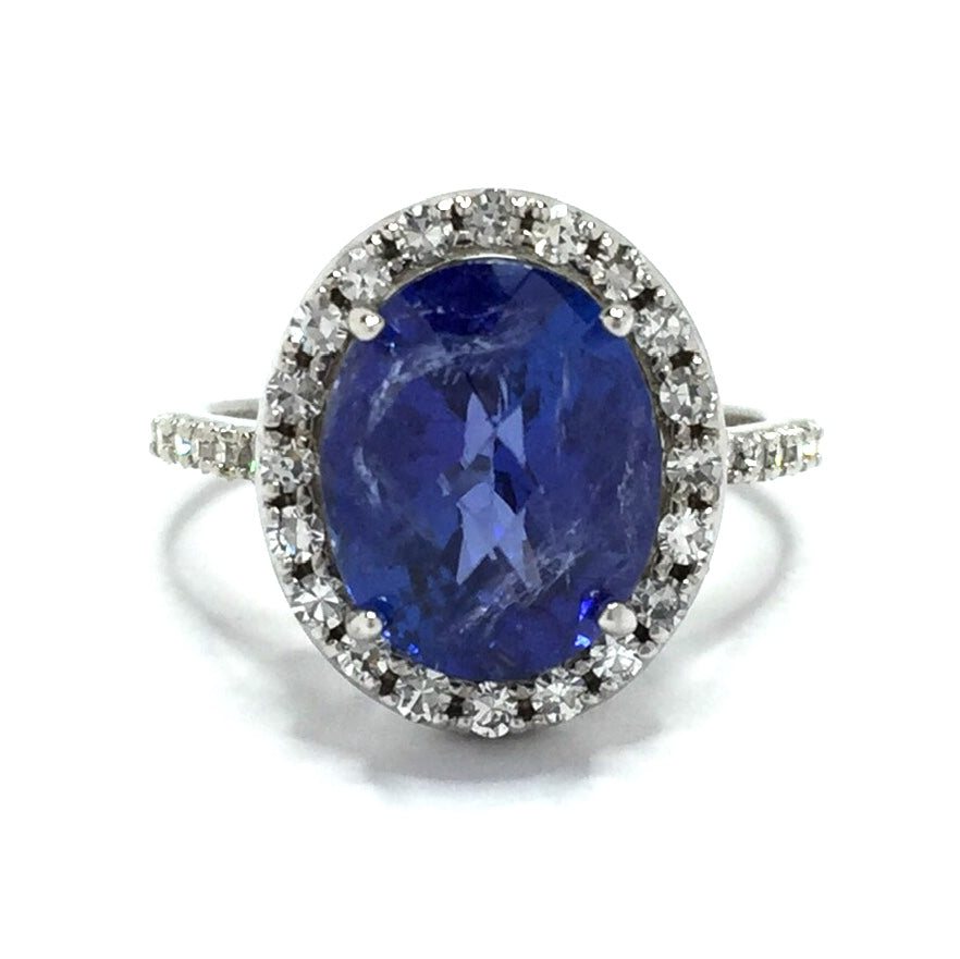 Tanzanite Ladies Ring Diamond Halo Ring