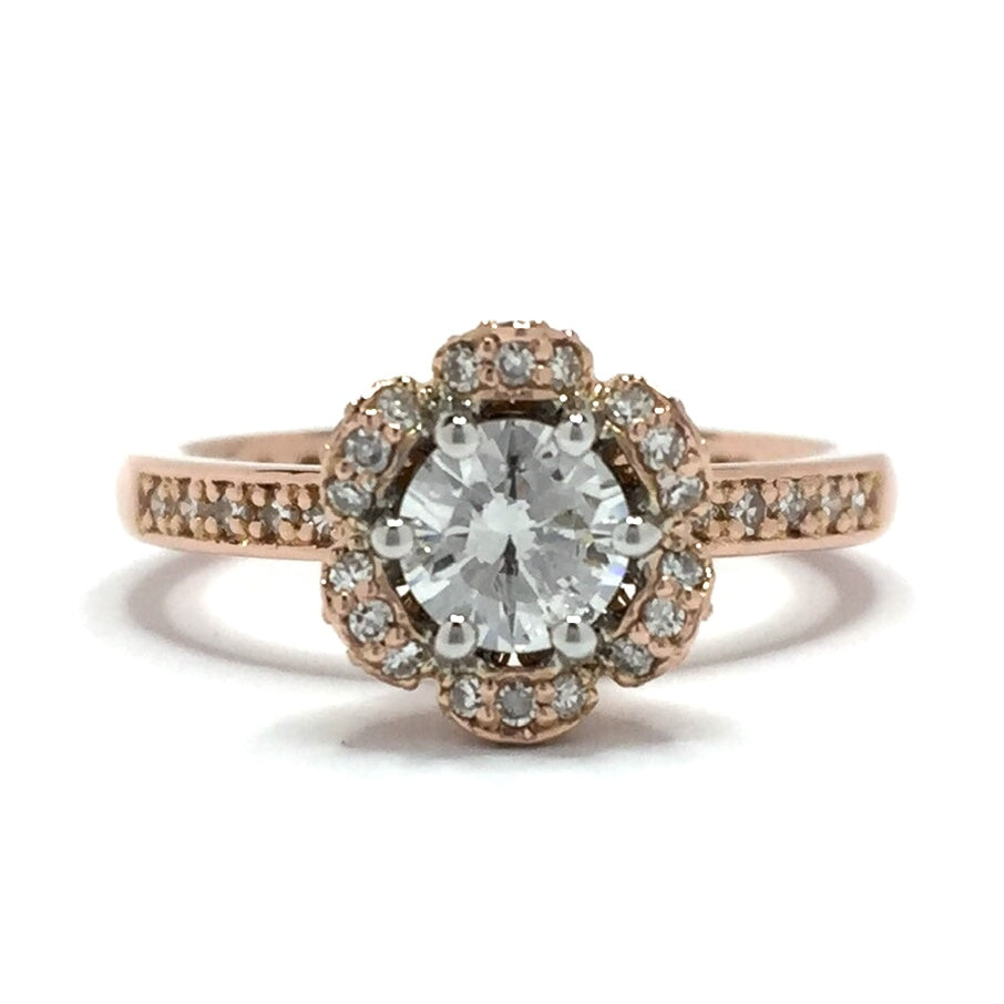 1.02ctw Rose Flower Round Diamond Engagement Ring 14k Rose Gold