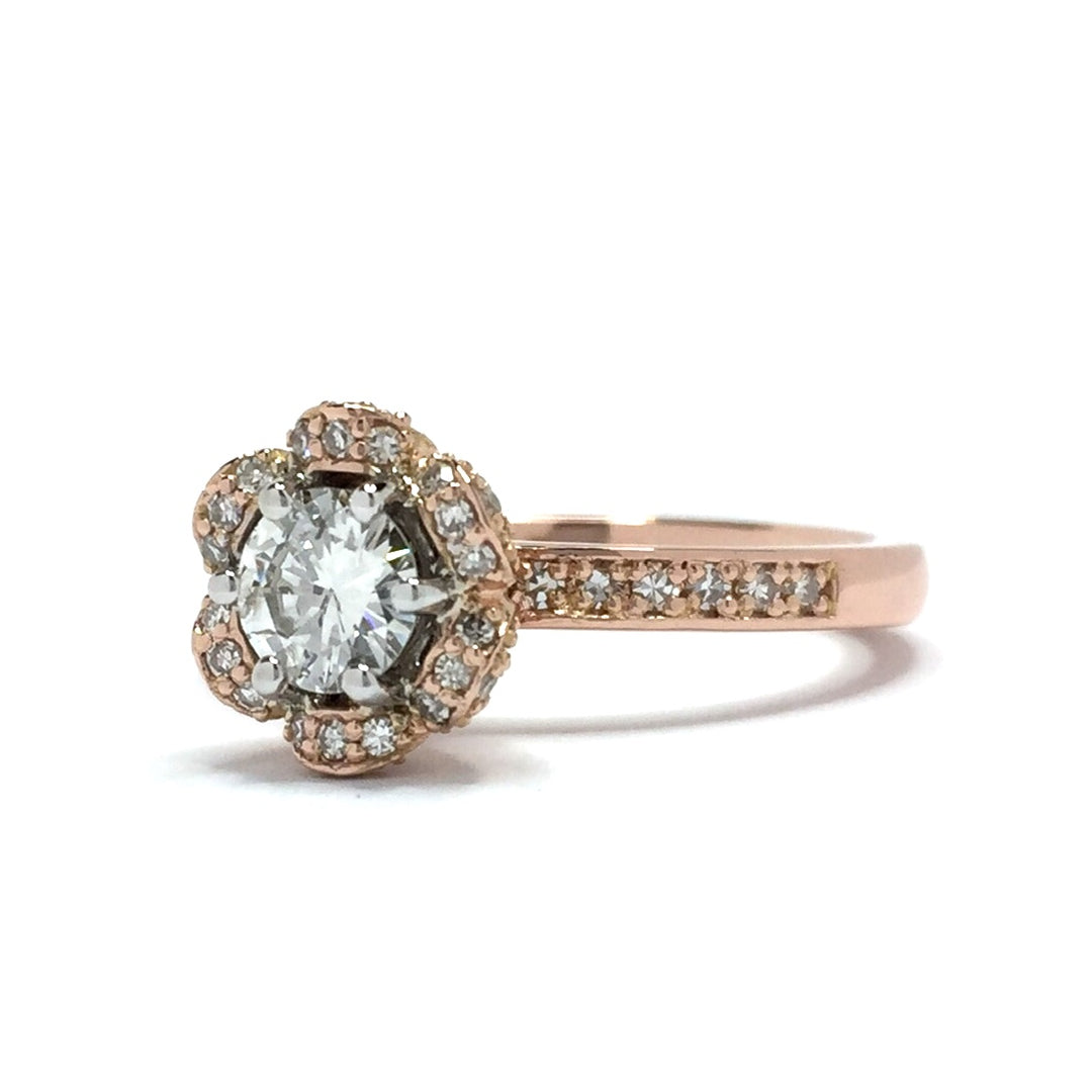 1.02ctw Rose Flower Round Diamond Engagement Ring 14k Rose Gold