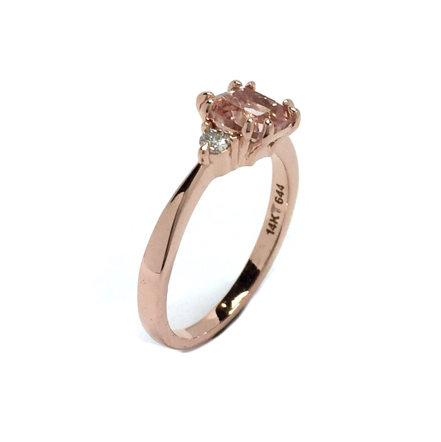 Cushion Cut Morganite Engagement Ring With Matching Diamond Shadow Band 14k Rose Gold