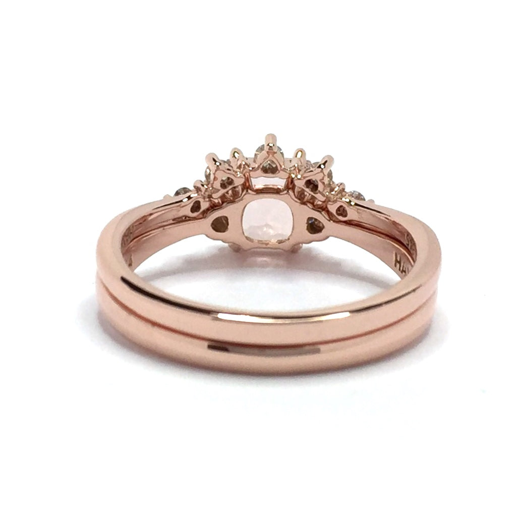 Cushion Cut Morganite Engagement Ring With Matching Diamond Shadow Band 14k Rose Gold